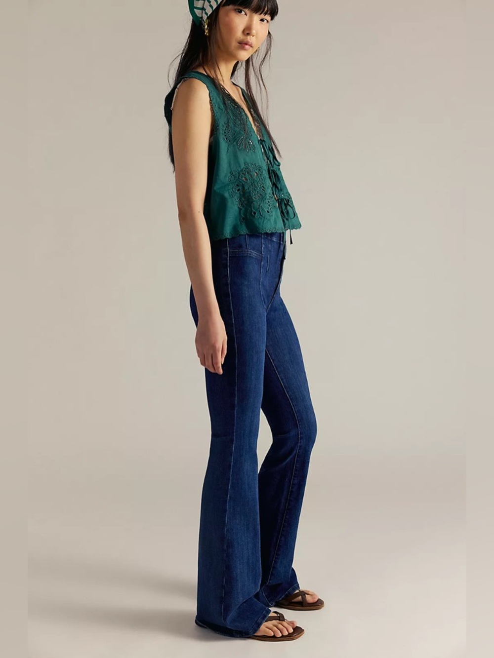 Free People We The Free Jayde High Rise Flare Leg Jeans Night Sky Size 24 - Picture 2 of 15